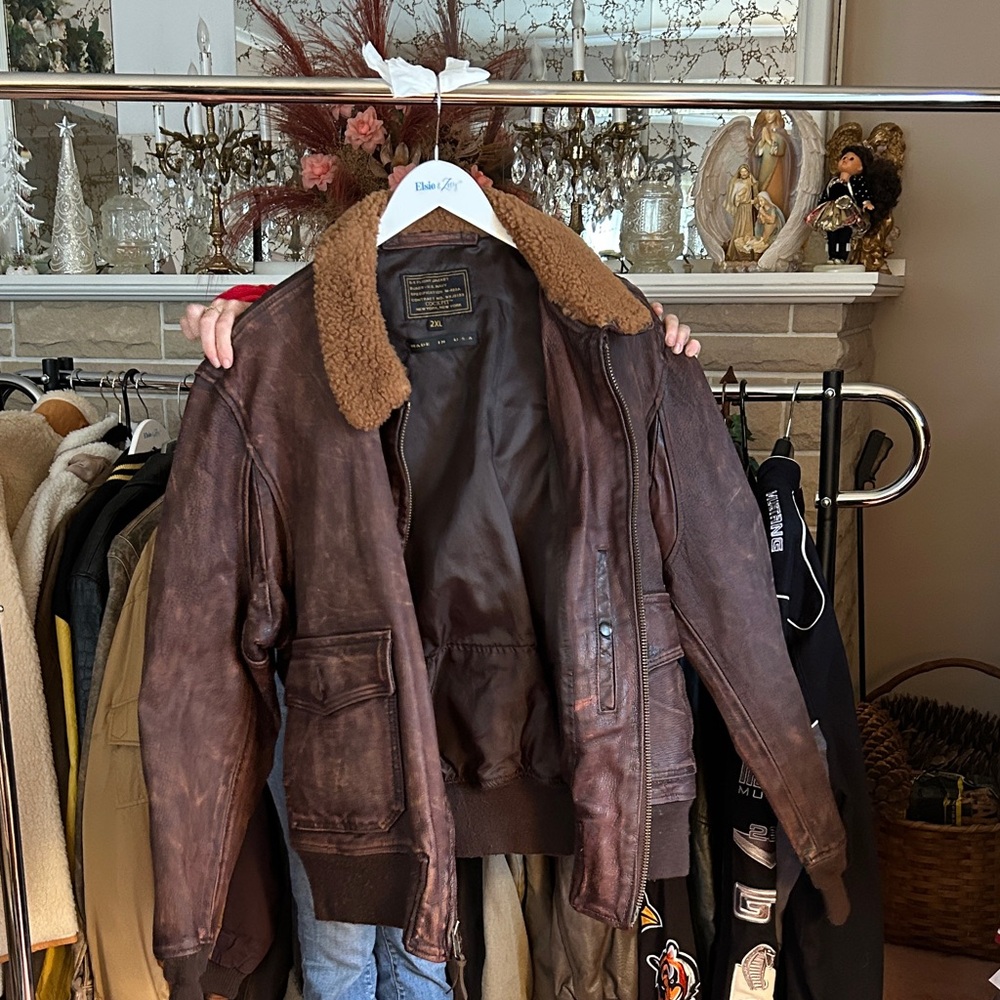 Men's Brown Leather Jacket with Shearling Collar